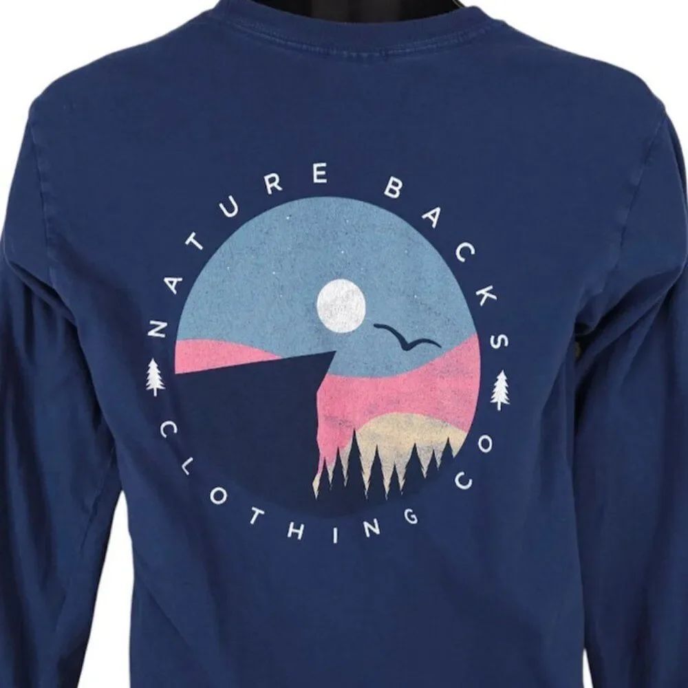 Nature Backs T Shirt Mens Size Small Blue Hiking Camping Outdoors